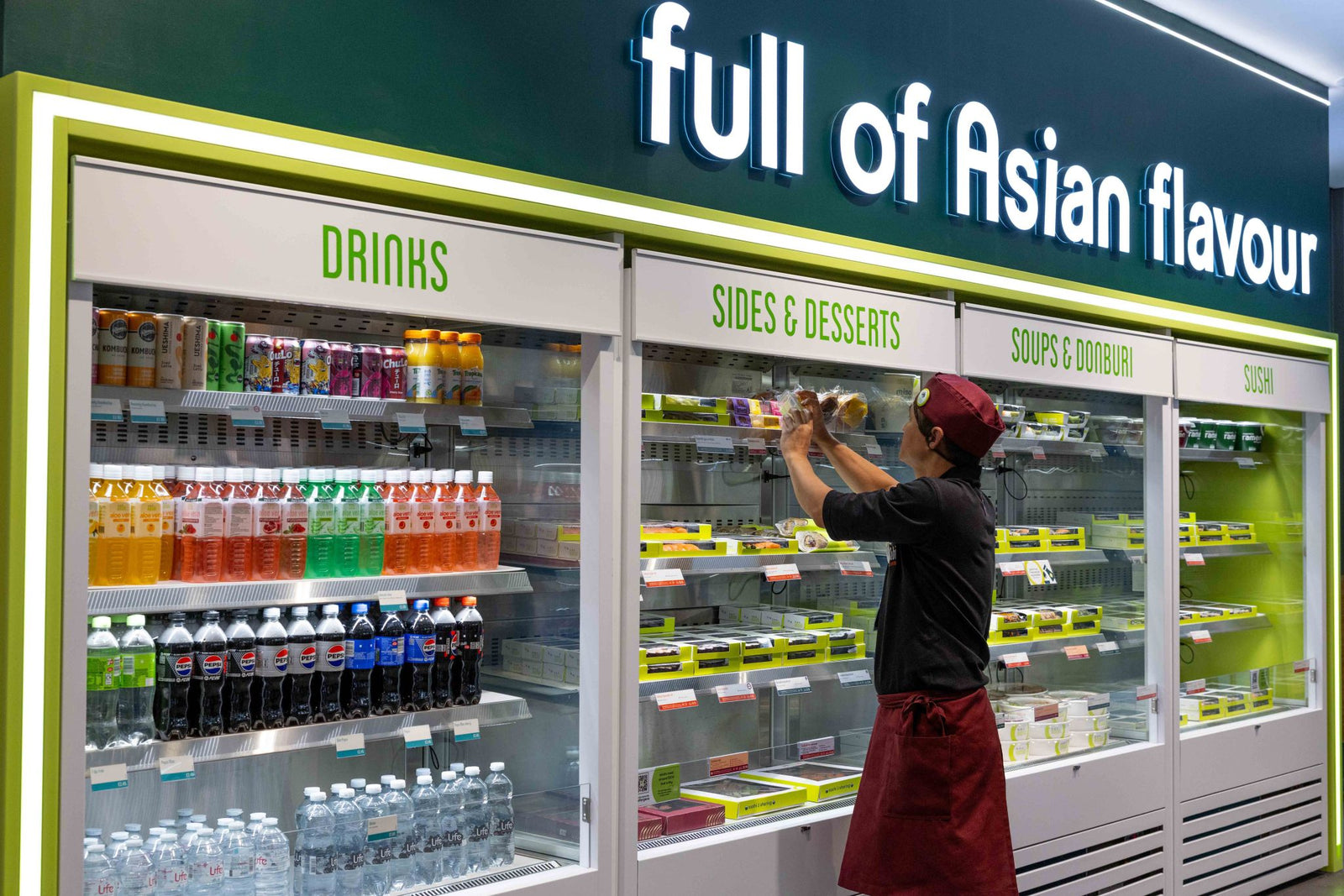 Cossiga MULTIDECK DTG cabinets provide Wasabi UK with high-volume, stylish, and efficient food displays