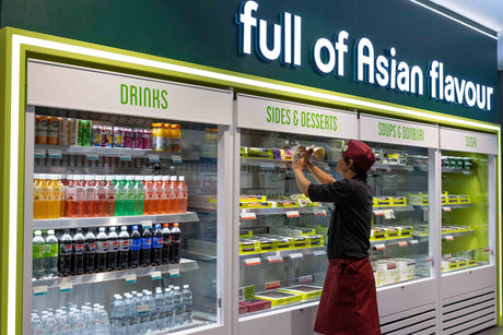 Cossiga MULTIDECK DTG cabinets provide Wasabi UK with high-volume, stylish, and efficient food displays