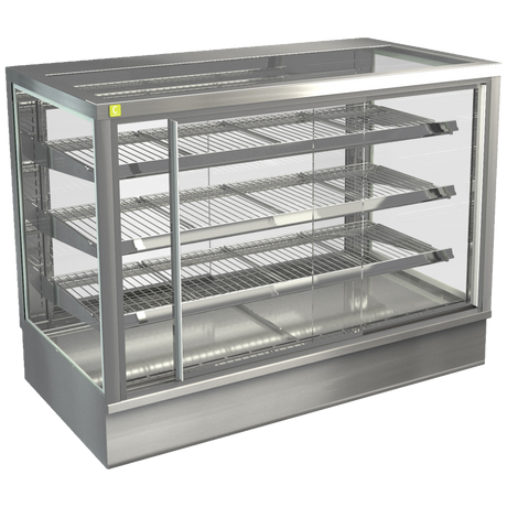 Display case with glass front on a white background