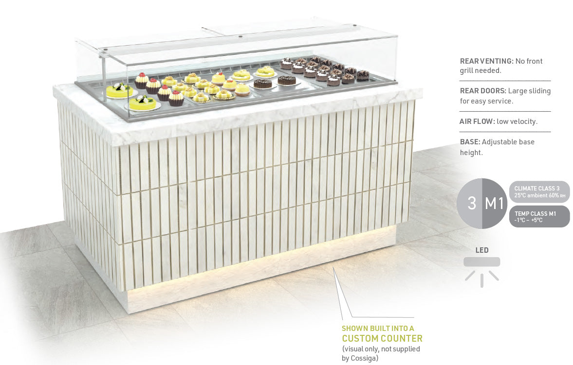 Display case with pastries on a white background